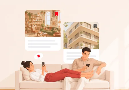 Two people browsing saved Pincali listings on their phones